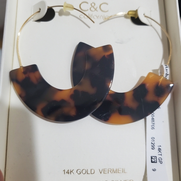 NEW C&C California Tortoise Shell Gold Vermeil Sterling Silver Hoop Earrings - Picture 3 of 7